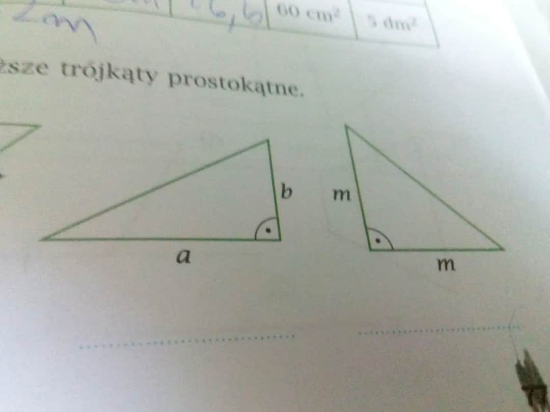 Zapisz jakie pola mają poniższe trójkąty prostokątne i oblicz je łatwo